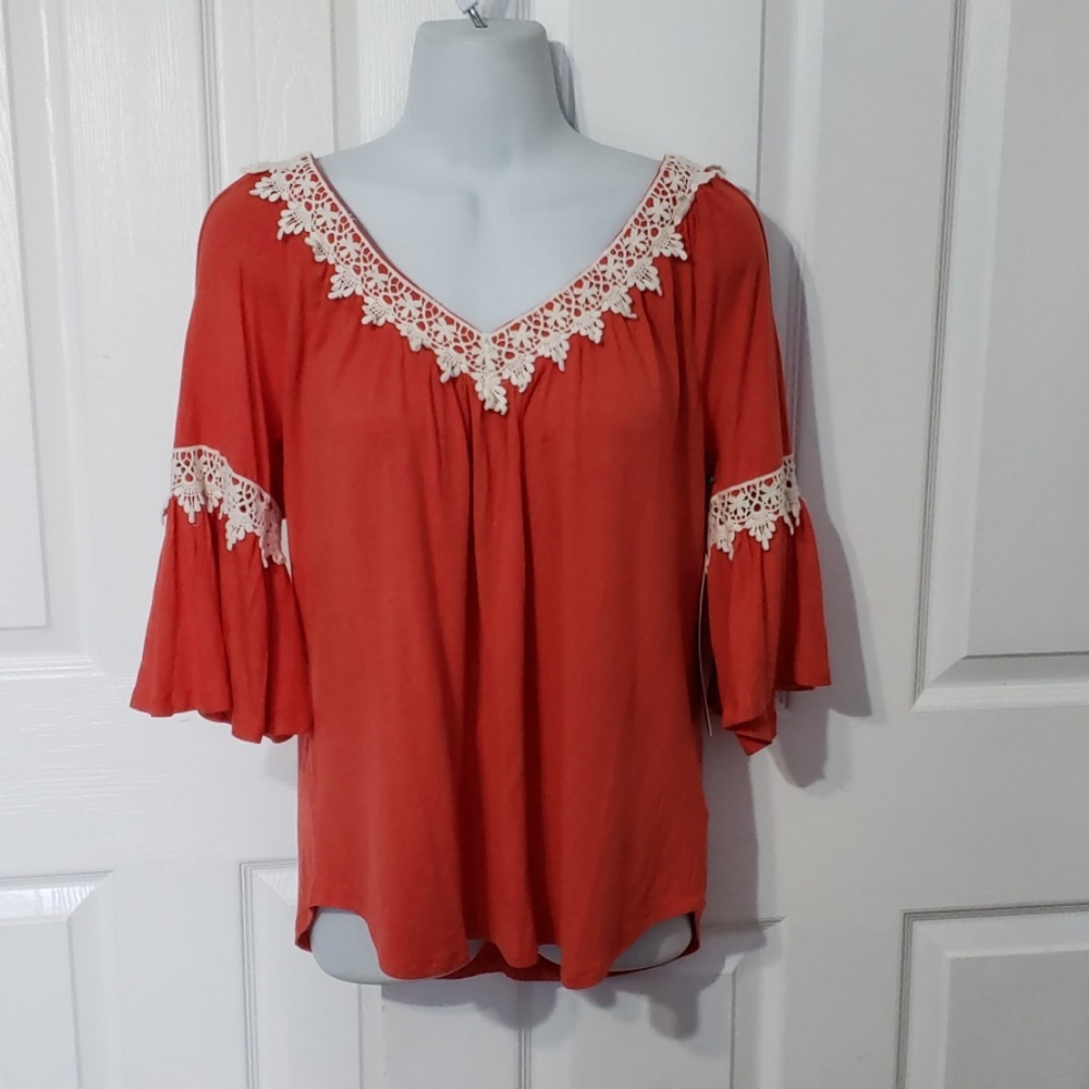 G Collection womens lace top boho cold shoulder S